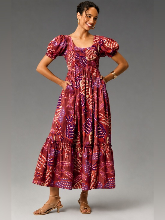 FARM Rio Dresses & Skirts - Farm Rio * Anthropologie Puff Sleeve Smocked Maxi Dress
